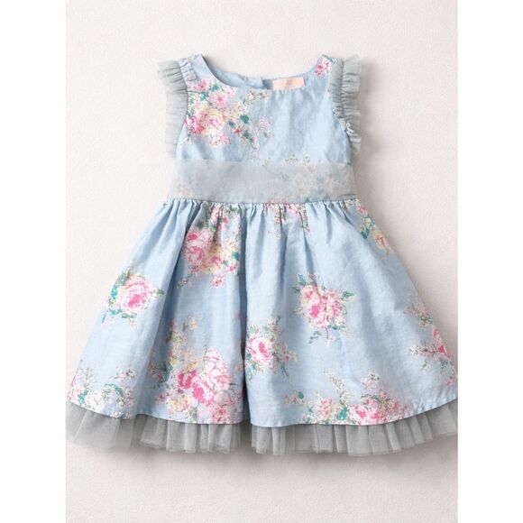 Mila and emma Other - Mila and Emma blue party dress with pink flowers and mesh accents size 2T